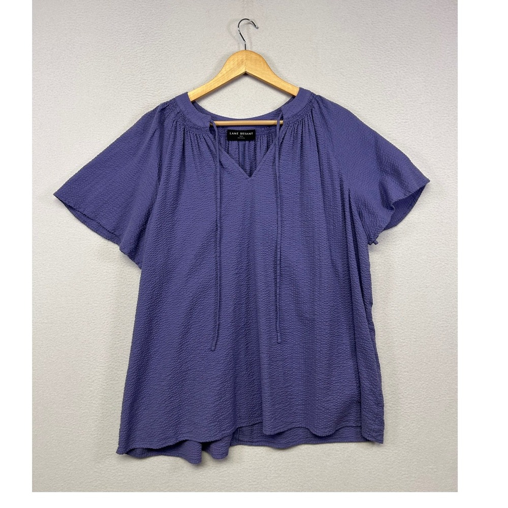 Boho Cottagecore Lane Bryant Womens 14/16 Purple Seersucker Peasant Blouse